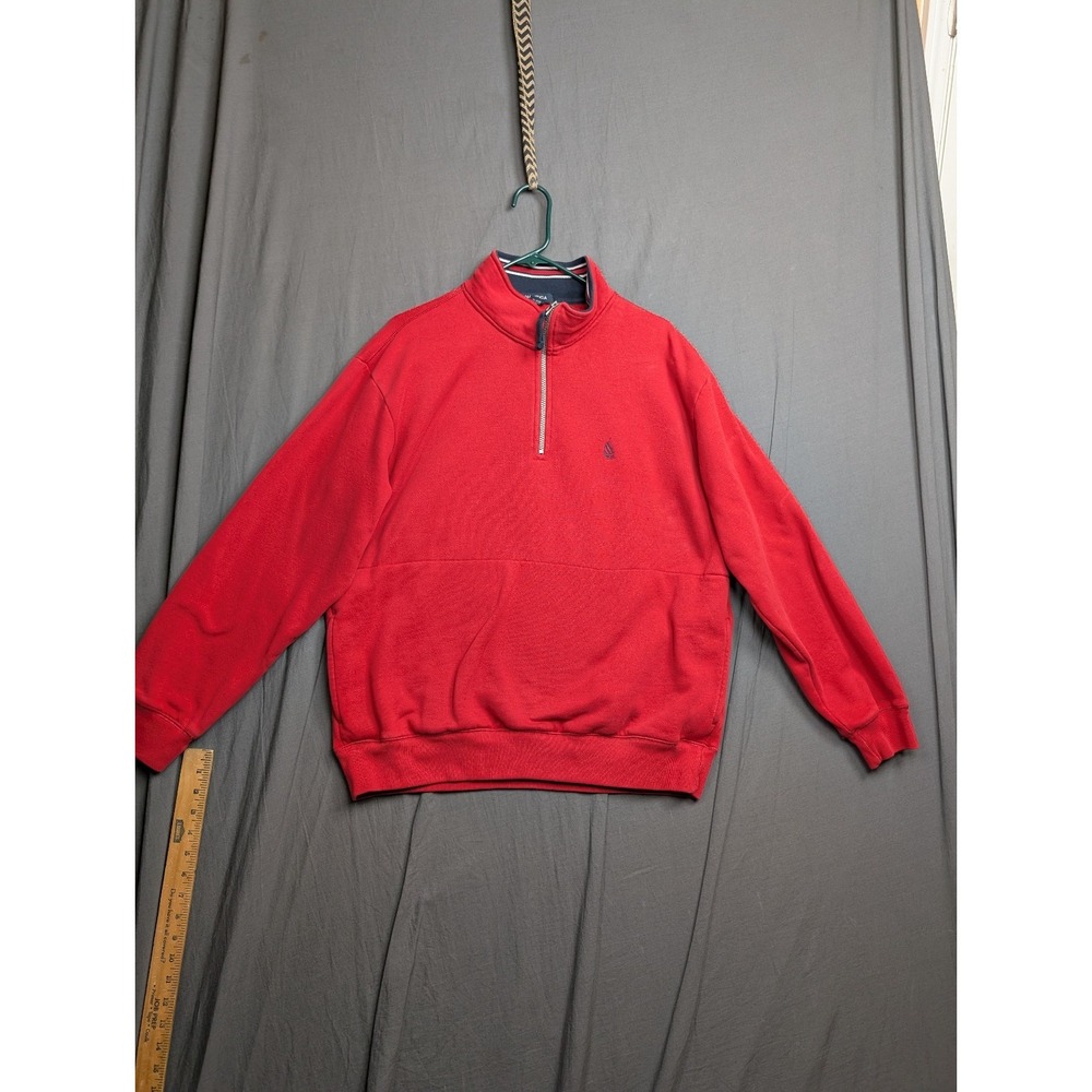 Nautica Sweatshirt Mens Large Red 1/4 Zip Fleece Pullover Mock Neck Logo